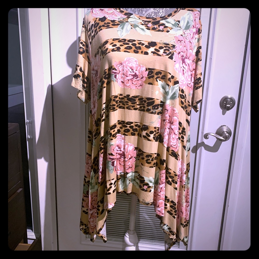 Leopard print with pink flowers shirt